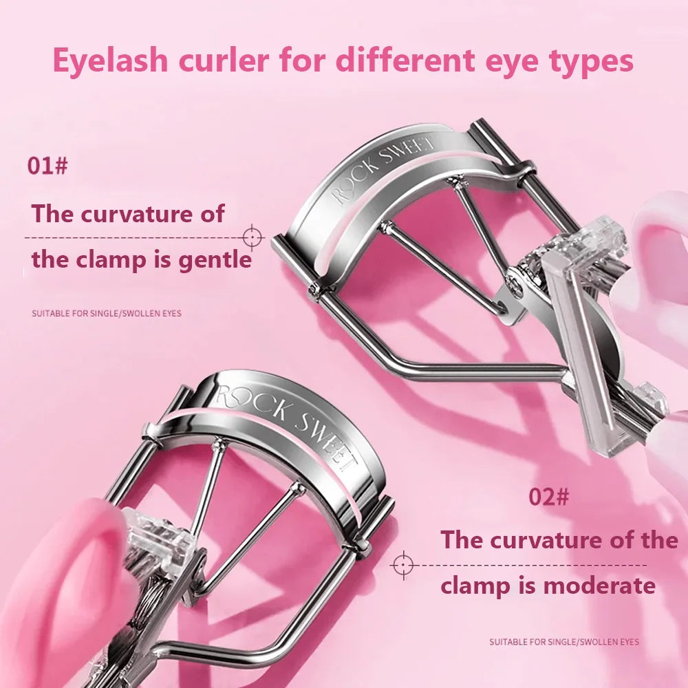 Rock Sweet Portable Eyelash Curler Stainless Steel Long Lasting Comfort Grip Eyelash Curler with Free Refill Pads