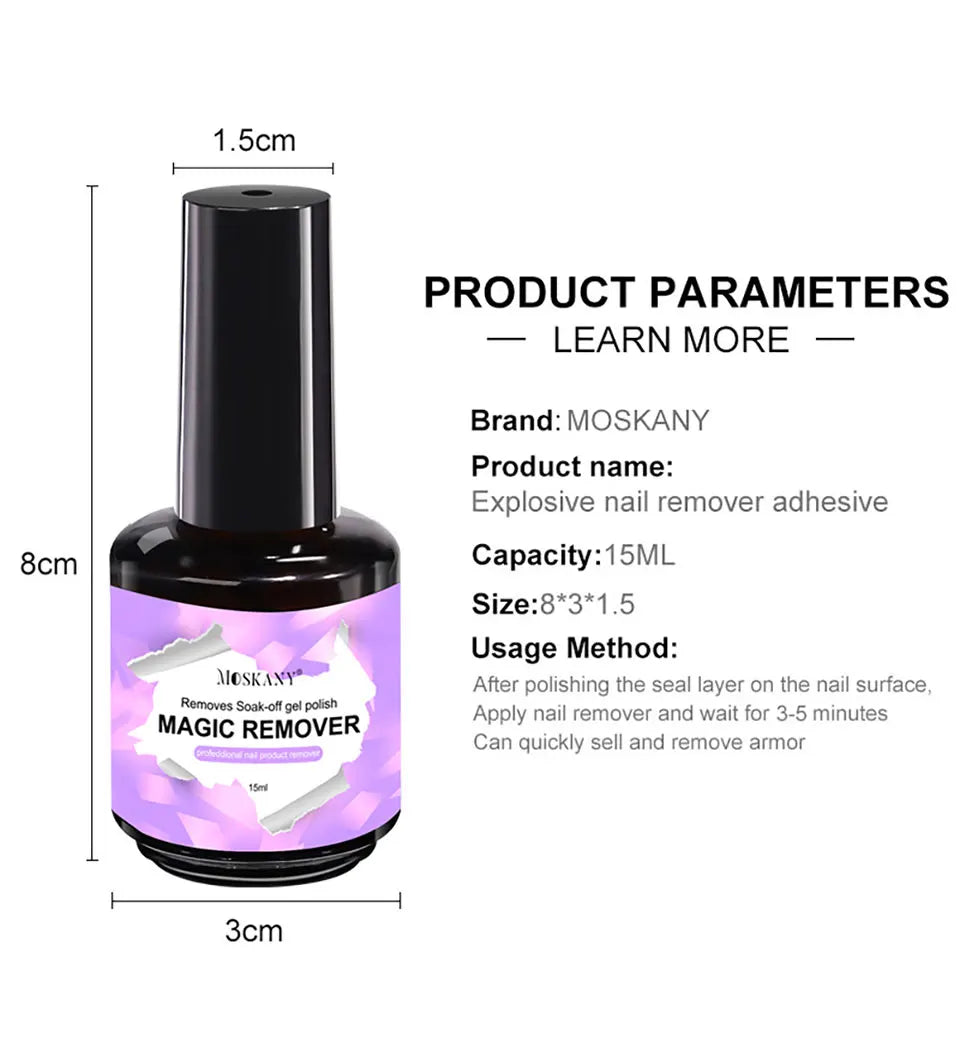 MOSKANY 15ml Magic Remover Nail Gel Polish for Soak Off UV Gel Polish Fast Removal Semi Permanent Varnish Polish Cancel Glue