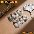 24pcs Gradient Black False Nails Cute Cartoon Cat's Eye Forest Elf Girl Press On Nails Glossy Almond Sweet Cool Fake Nail Tips