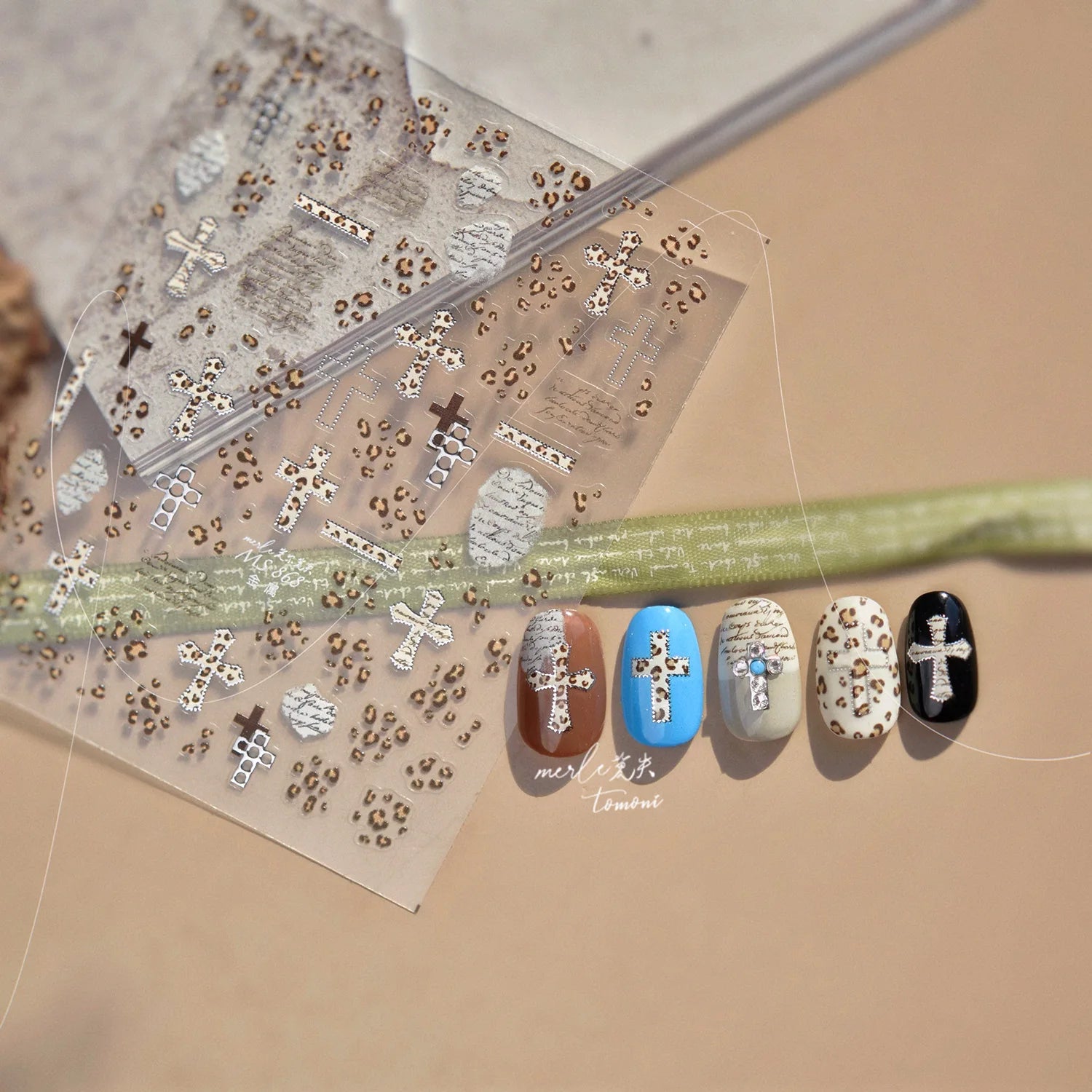Retro Leopard Print Heart-shaped Nail Art Stickers 5D Metal Nail Sticker European and American Style Manicure Decorations Decals