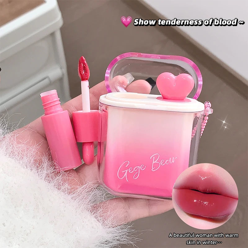 Heart Shape Glossy & Matte Lip Gloss Set Water Light Velvet Fog Labial Combination Mirror Moisturizing Plump Lips Makeup 2pc/Box