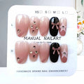 10Pcs French Plaid Bean Paste Pink Powder Butterfly Bowknot with Diamond Press On Nails Korean Style Girl Nail Patch Fake Nails