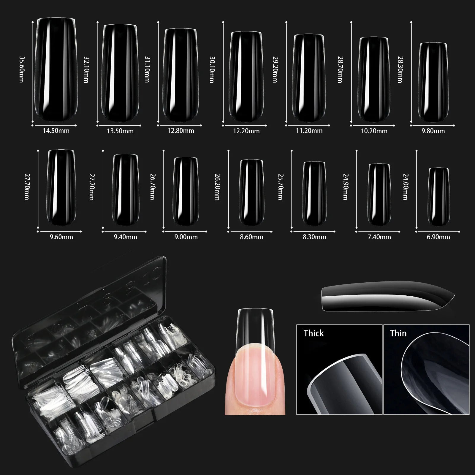 250/500/600pcs Soft Gel False Tips Natural Sculpted Ballet Coffin Almond Fake Nails Full Cover Press On Nails DIY Nail Supplies