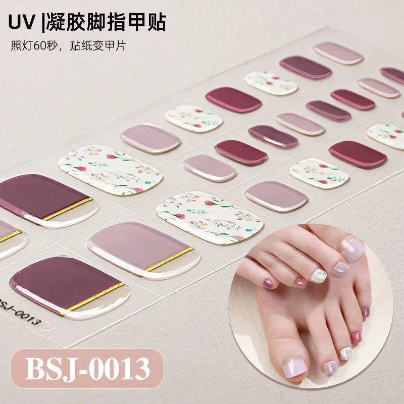 26Tips French Leopard Print UV Gel Toenail Sticker Bronzing Dye Gradient Cross-border Semi Baked Gel Nail Sticker UV Lamp Needed