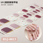 26Tips French Leopard Print UV Gel Toenail Sticker Bronzing Dye Gradient Cross-border Semi Baked Gel Nail Sticker UV Lamp Needed