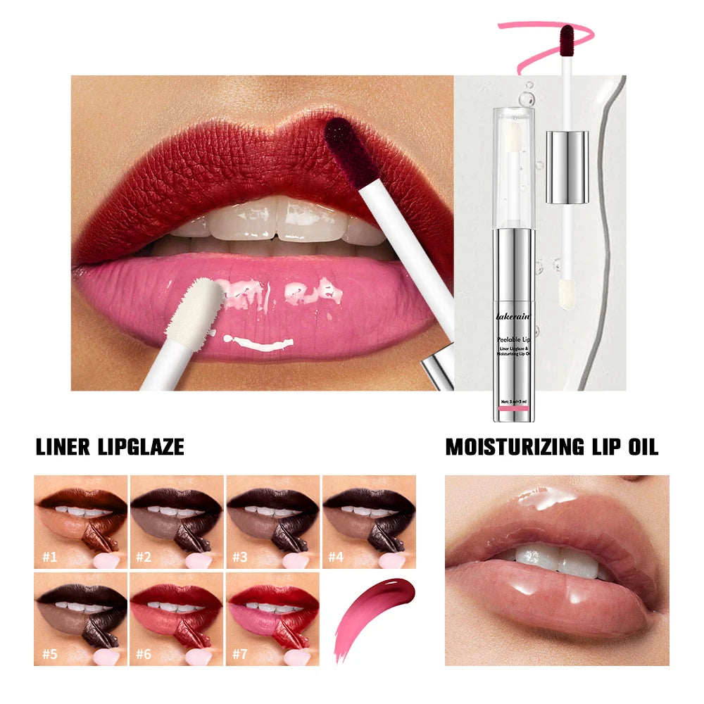 2 In 1 Lip Liner And Lip Gross Double Ended Peel Off Waterproof Matte Nourishing Moisturizing Smudge Proof Lip Tint Cosmetics