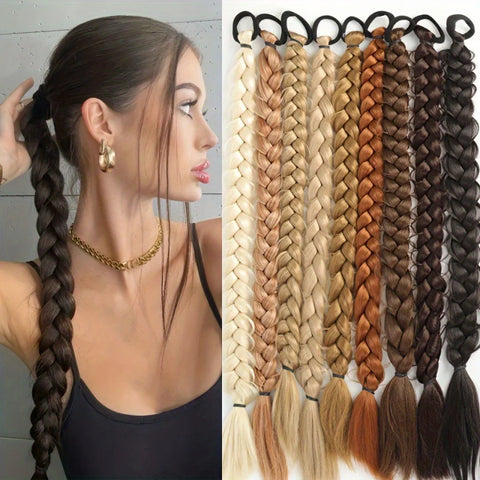 24 Inch Synthetic Long Braided Ponytail Hair Extensions for Women With Elastic Band  Hair Accessories