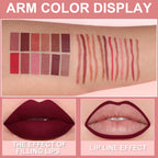 Matte Lip Liner Pencil 6pc/set - Waterproof Non-Stick Cup Lip Contour Liner, High Pigment Nude & Dark Red Lipstick Pen Makeup