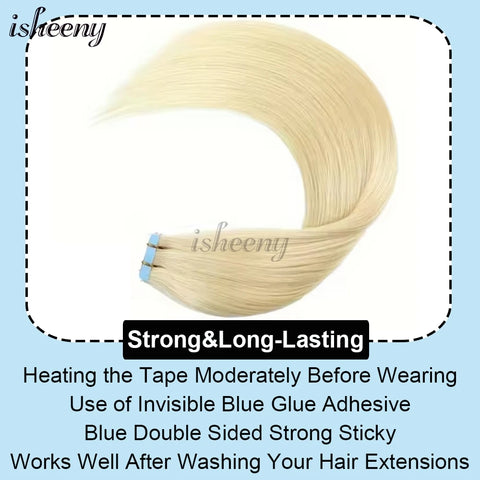 Blonde Invisible Tape in Human Hair Extensions 12-20 inches 20pcs 30g/pack Natural Straight Hair Easy to Wear at Home for Women