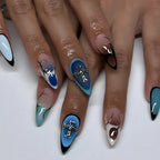 24pcs Sliver Spider Design Fake Nail Halloween Gothic Punk False Nail Tips Wearable European Heavy Metal Almond Press on Nails