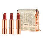 Matte Lipstick Set 3 Colours with Silver Chain Shining Bag Waterproof Non-Stick Long Lasting Red Lip Makeup 3.5gx3pcs