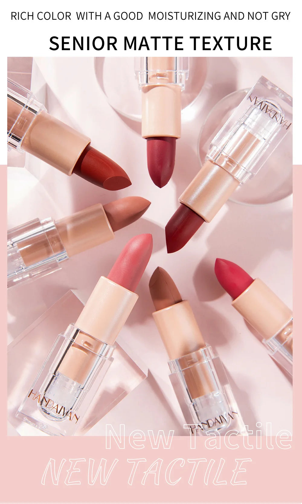 Handaiyan 12 Colors Matte Waterproof Velvet Nude Lipstick Sexy Red Brown Pigments Makeup Long Lasting Profissional