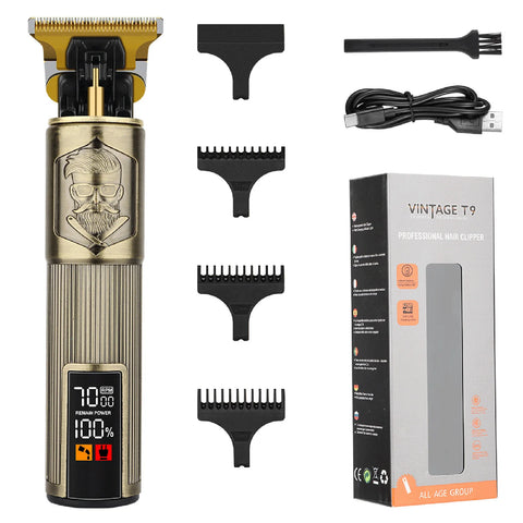 HIENA T9 Hair Clipper set for men LCD Power Display barber Electric Hair Trimmer vintage carving Beard Shaving haircut machine