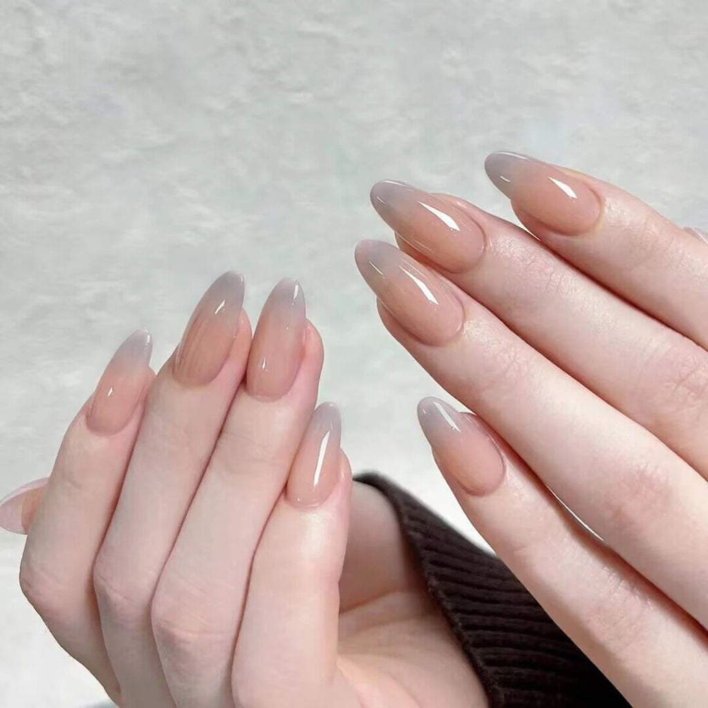 Sweet Gradient Pink Fake Nail Tips Ins Simple Nude Color False Nails Round Head Korean Girl Lady Press on nail Wearable 24pcs