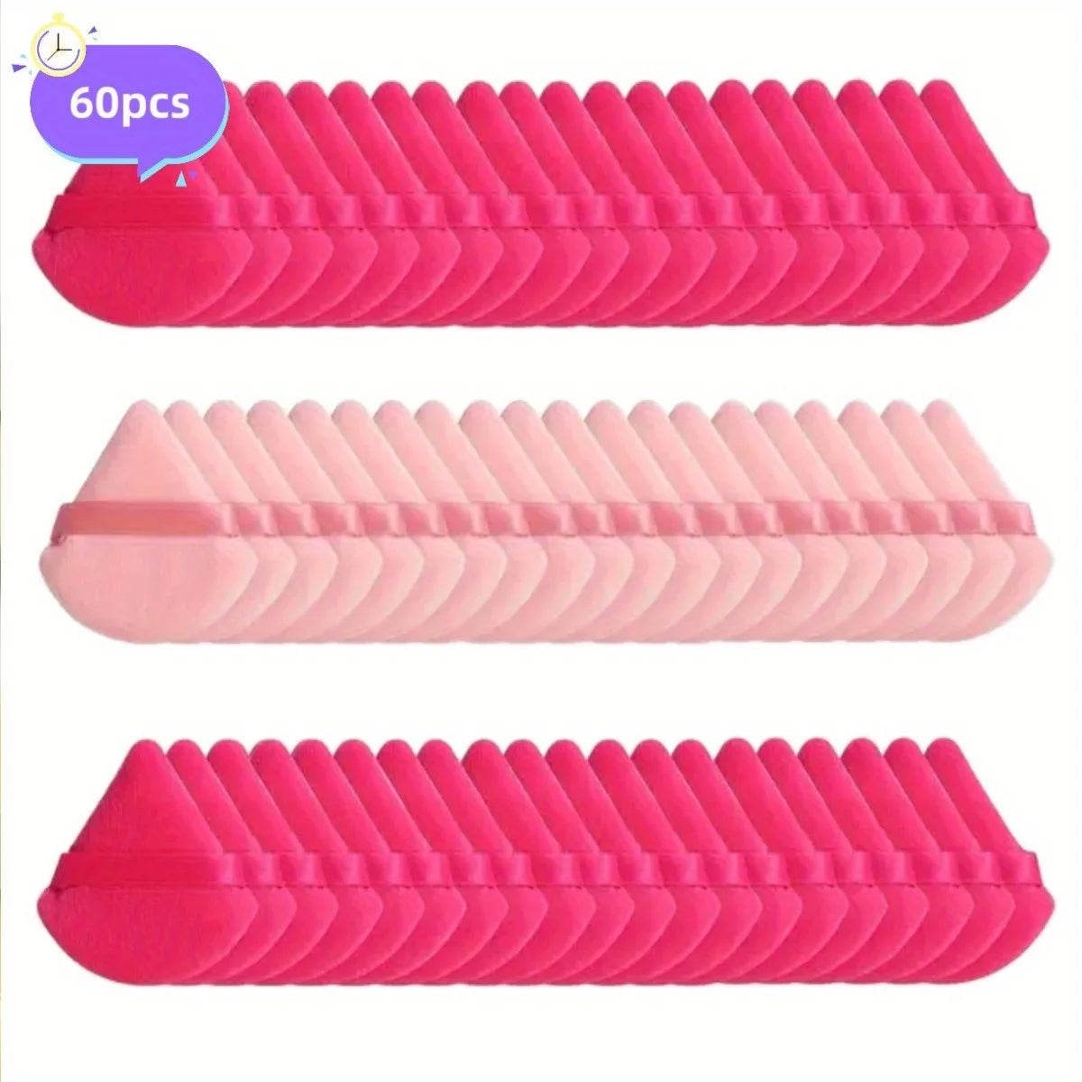 60Pcs Velour Powder Puff Set - Triangle Face/Body Blenders for Loose Powder & Foundation| Ultra Contour Sponges for Eyes/Corners