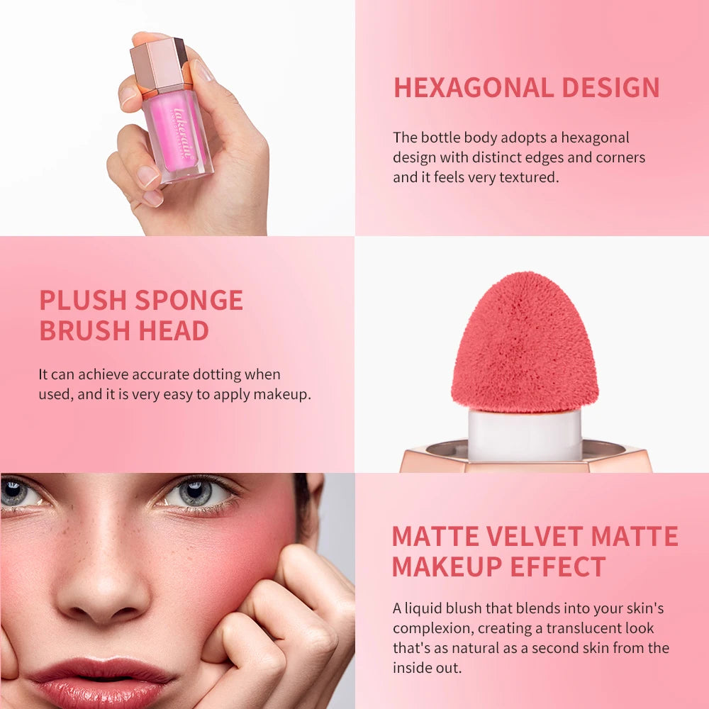 6 Colour Matte Liquid Blush Easy to apply long lasting waterproof blush sponge brush head Eyes lips Makeup Blush Cosmetics