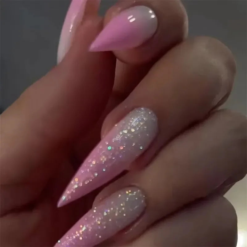 Exaggerate Punk Extra Long Pointed Fake Nails Art Dark Y2K Black Spider Centipede Rhinestone False Nail Press on Nails Manicure