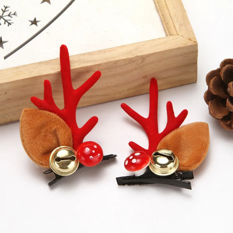 2pcs/Set Kawaii Christmas Elk Ear Hair Clip Women Girl Santa Snowman Hairpin Xmas Party Barrettes For Kids Cosplay Headwear