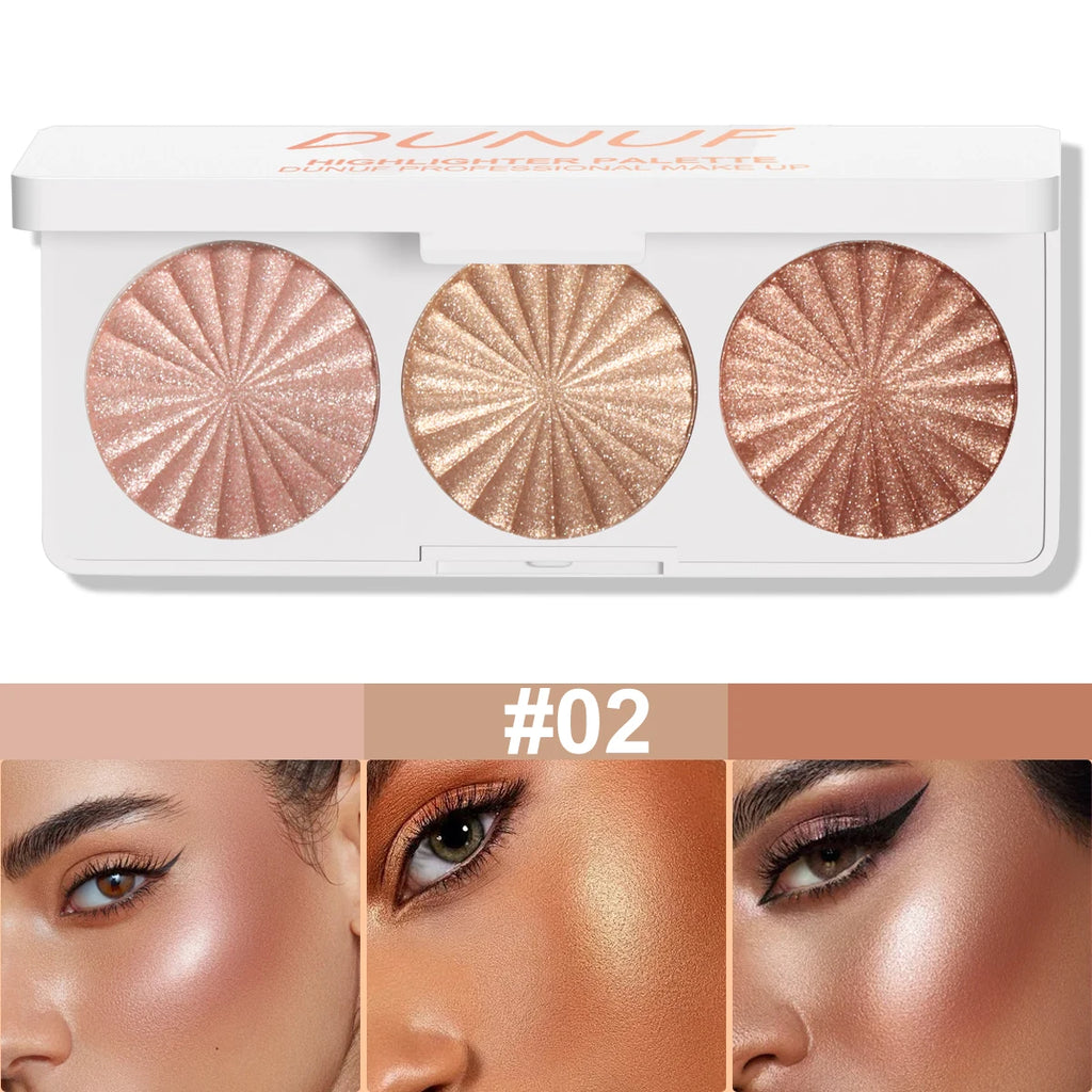 DUNUF 3-color pearlescent brightening high disc, waterproof, sweat-proof and powder-free, fine and smooth without powder flying