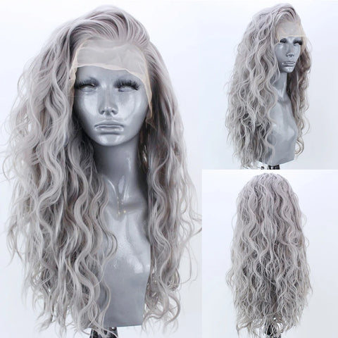AIMEYA 13*4 Synthetic Lace Front Wigs for Women White Blonde Lace Wig Heat Resistant Fiber Natural Hairline Cosplay Party Wigs