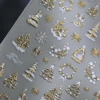 5D Embossed Gold Castle/Garland/Christmas Tree Nail Stickers White Snowflakes Bow Star Nail Decals Self-Adhesive Xmas Nail Decor