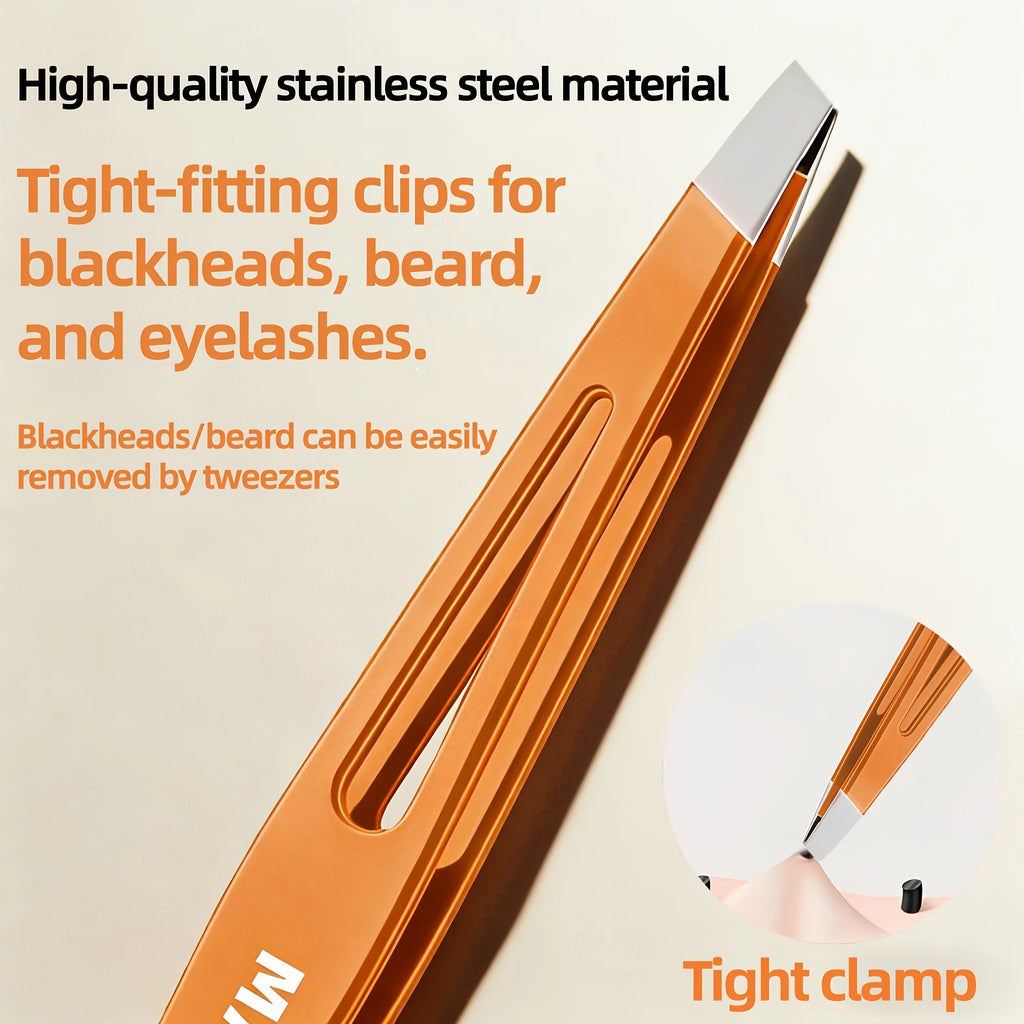 Stainless Steel Eyebrow Tweezers Precision Painless Tweezers for Eyebrow Shaping Trimming and Beard Care Tight-Fit Slant Tip