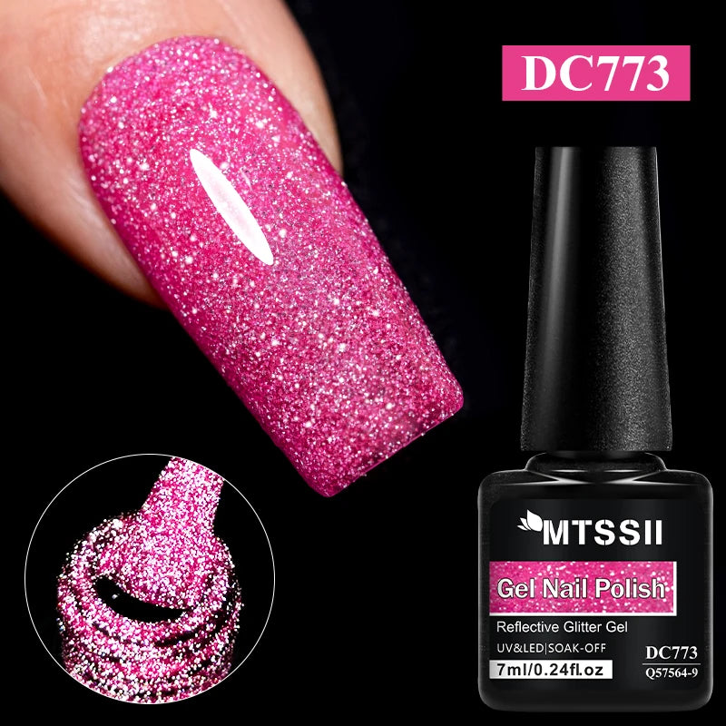 7ml Champagne Gold Sliver Reflective Nail Gel Polish Sparkling Shining Glitter Pink Red Nail Supplies Semi Permanent Gel Varnish