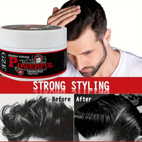 GZE Men's Pomade: Long-Lasting Hold & Shine, Frizz Control, Moisturizing Hair Gel. Natural Look Styling Wax for Dates & Work