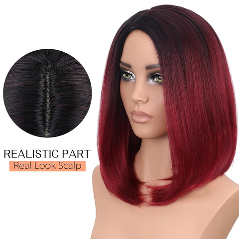 Red And Black Wig Short Bob Wi Synthetic Wigs Ombre Bob Short Hair Wigs for Women Shoulder Length Daily Use Christmas gift