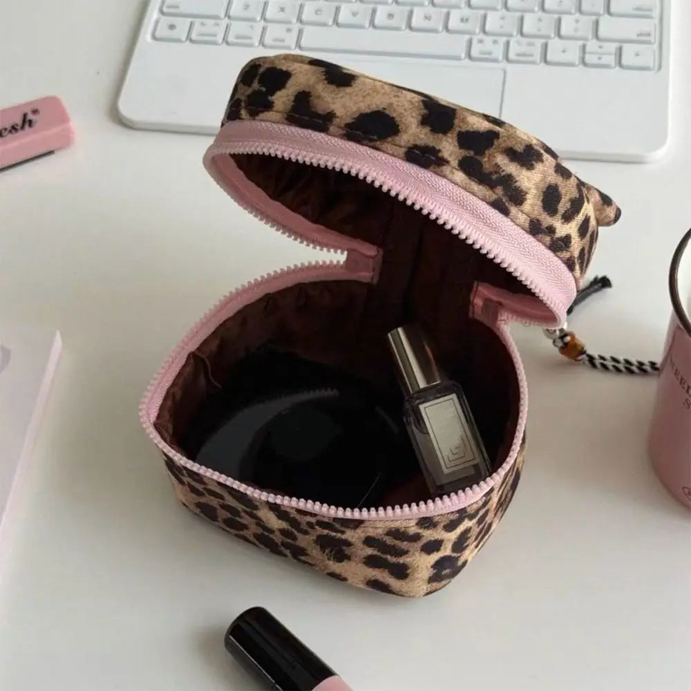 Multi-functional Leopard Print Square Storage Box Handheld Zipper Design Makeup Bag Handbag Women Girls