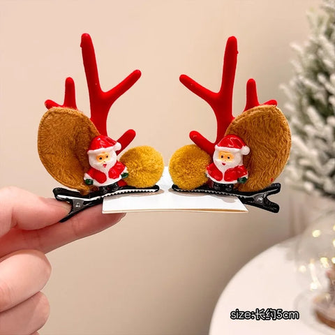 Christmas Hair Accessories 1Pair Cute Cartoon Antler Hair Clips For Women Girls Lovely Hair Ornament Hairpins Barrettes Hairgrip