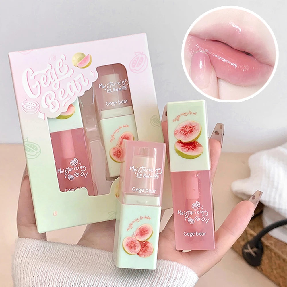 Cherry Hydrating Lip Balm and Lip Oil Set Gege Bear Light Moisturizing Soothing and Tender Lips for Winter Use