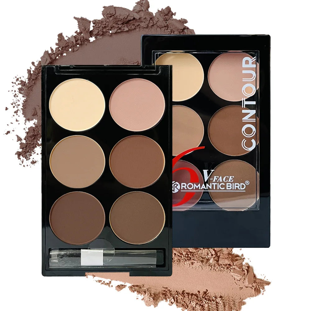 6-color blush and contouring all-in-one palette, pearlescent matte powder makeup palette glitter highlighter brighten palette