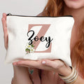 Floral Letters Custom Name Makeup Bag Best Gift for Bridesmaid Teachers Friends Women Purse Personalise Gift for Birthday