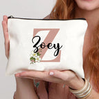 Floral Letters Custom Name Makeup Bag Best Gift for Bridesmaid Teachers Friends Women Purse Personalise Gift for Birthday