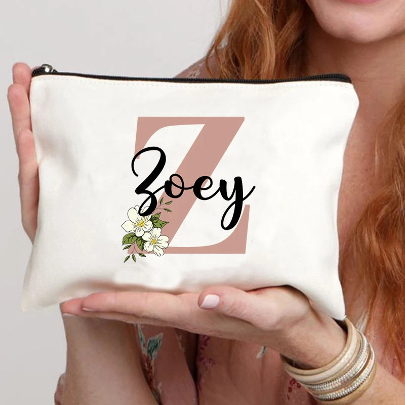 Floral Letters Custom Name Makeup Bag Best Gift for Bridesmaid Teachers Friends Women Purse Personalise Gift for Birthday