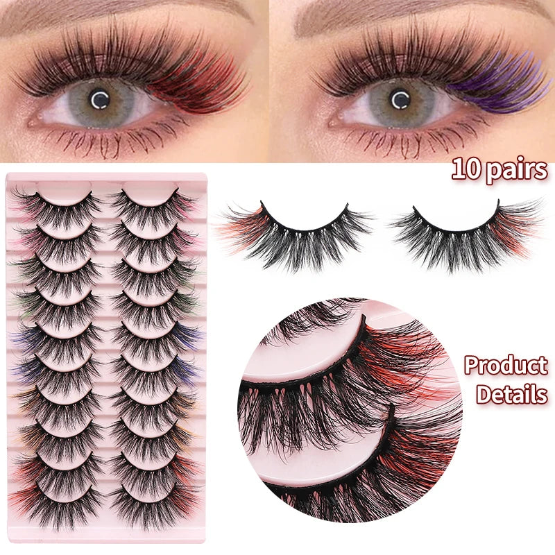 Colored Strip Lashes Fast Shipping Makeup For Clue Mink Eyelashes Full Strip Eyelashes Red Blue Green Eyelashes Wholesale