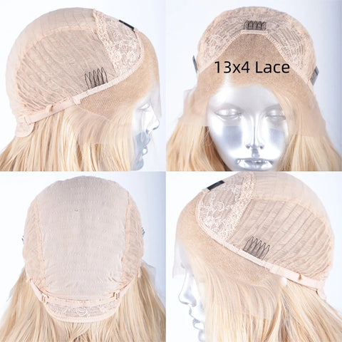 AIMEYA 13*4 Synthetic Lace Front Wigs for Women White Blonde Lace Wig Heat Resistant Fiber Natural Hairline Cosplay Party Wigs