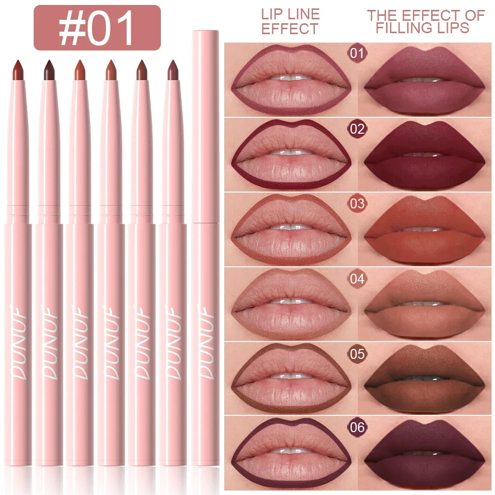 6pcs/Set Lip Liner Pen Set Long-Lasting, Waterproof Sweatproof, Easy Coloring Non-fading Color Rendering Lip Gloss Beauty Makeup