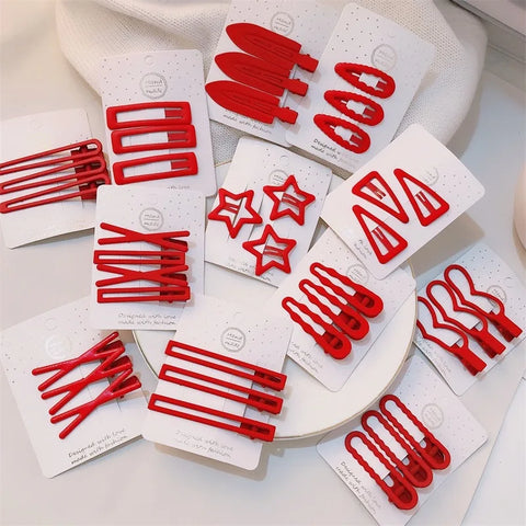 3PCS/Set Women Girls Cute Hair Clips Red Heart Star Geometric Hairpins Sweet Bangs Barrettes Christmas New Year Hair Accessories