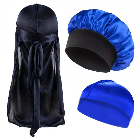 3pcs/set, Durag & Bonnet & Dome Hats, Solid Color Elastic Satin Bonnet Night Cap, Lightweight Pirate Hats