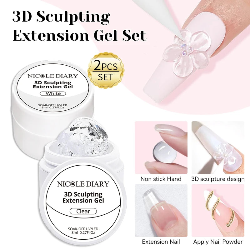 NICOLE DIARY White Non Stick Hand Extension Gel Nail Polish For 3D Shaping Carving Flower DIY Nail Art Extension Acrylic