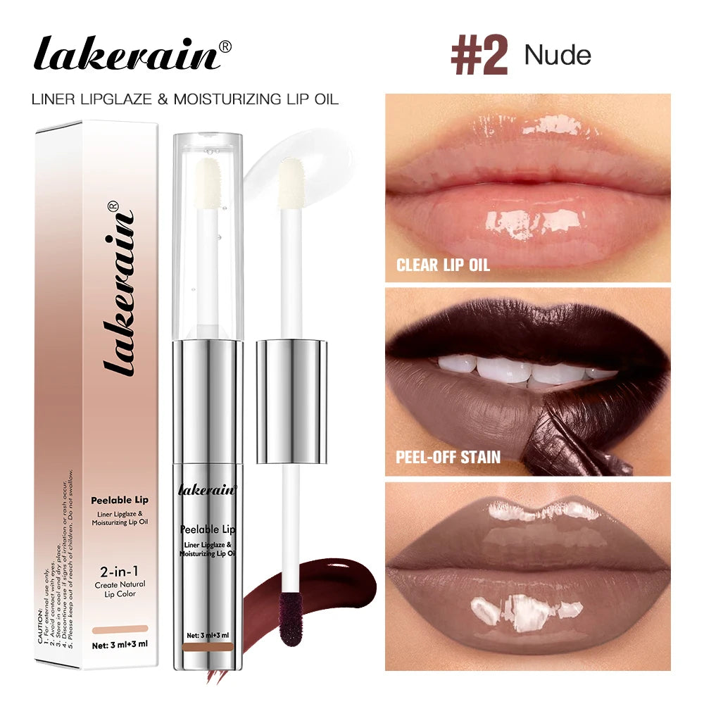 2 In 1 Lip Liner And Lip Gross Double Ended Peel Off Waterproof Matte Nourishing Moisturizing Smudge Proof Lip Tint Cosmetics