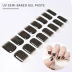 16Tips French Black Semi-Cured Nail Stickers With Glitter Long-Lasting UV Gel Nail Polish Wraps Full Cover Nail Art Decals Patch