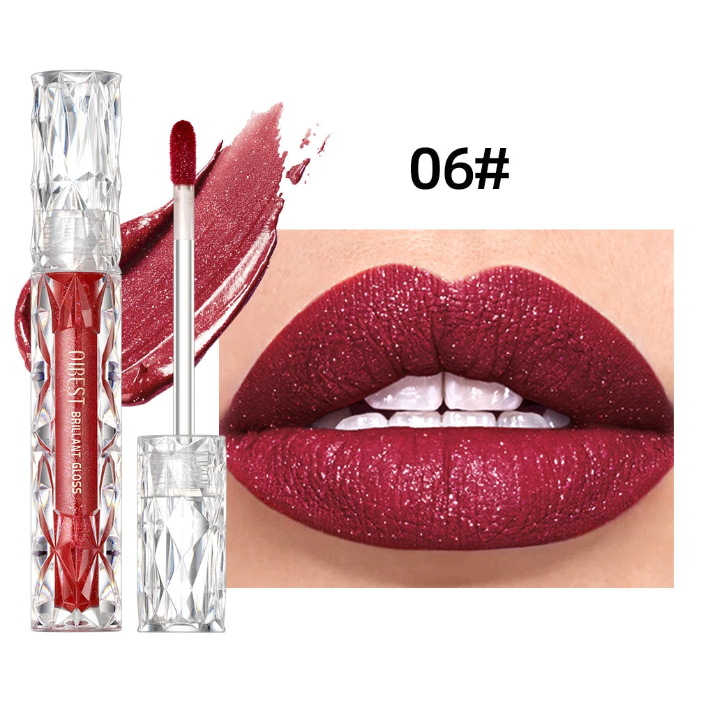 QIBEST Glitter Shimmer Liquid Lipstick High Quality Waterproof Lightweight Lip Gloss Lasting Lip Tint Makeup For Women Lip Stain