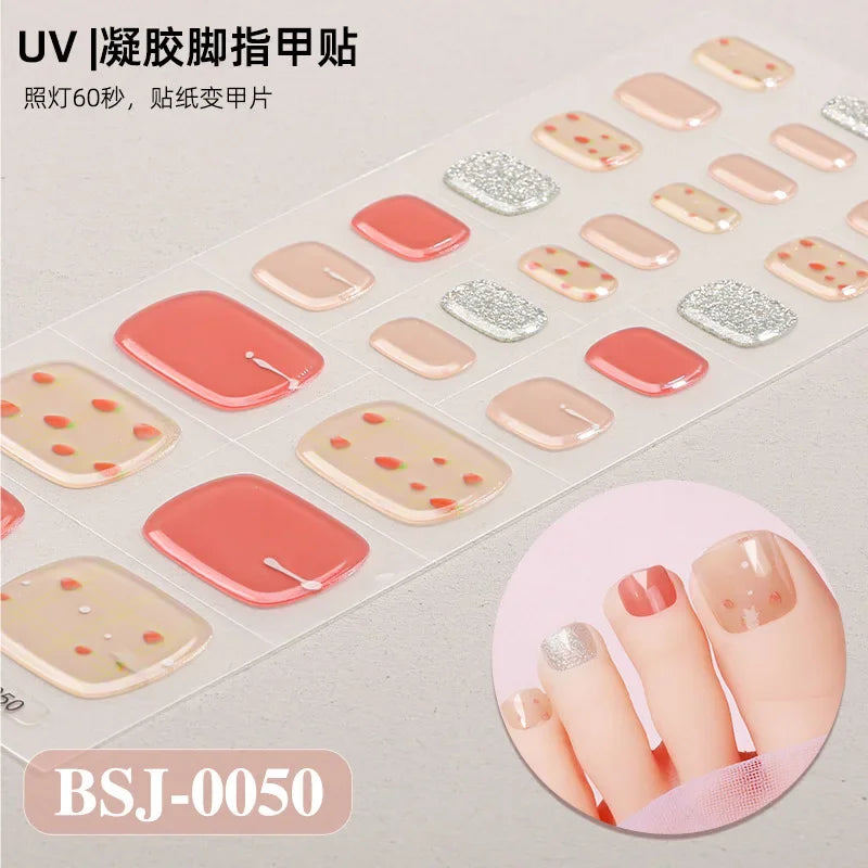 26Tips French Leopard Print UV Gel Toenail Sticker Bronzing Dye Gradient Cross-border Semi Baked Gel Nail Sticker UV Lamp Needed