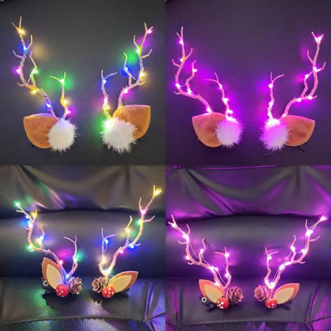LED Christmas Antler Headwear for Women Glowing Elk Horn Hair Clip Christmas Gift Elk Hairpin with Lights Navidad Decor