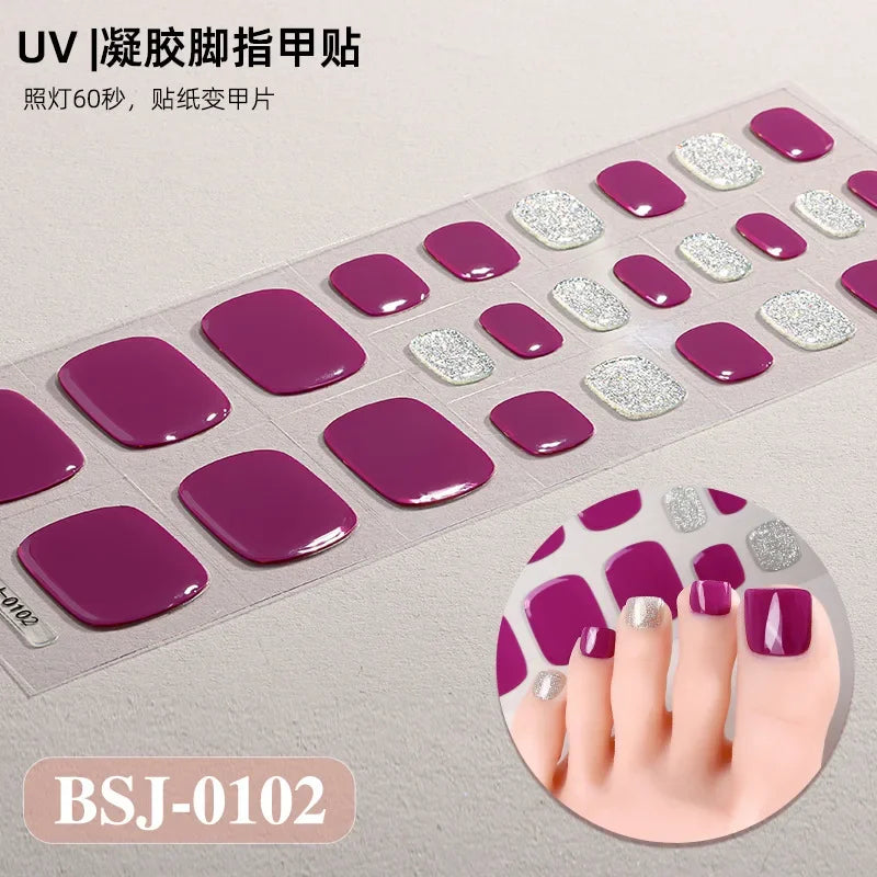 26Tips French Leopard Print UV Gel Toenail Sticker Bronzing Dye Gradient Cross-border Semi Baked Gel Nail Sticker UV Lamp Needed