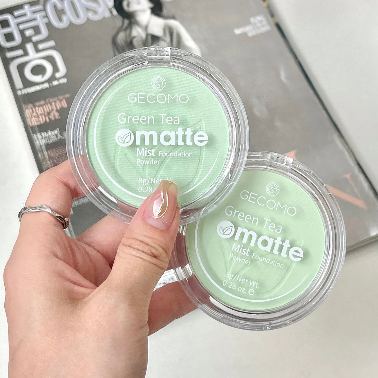 Green Tea Matte Face Mist Pressed Powder: 24 Hour Oil Control Setting Foundation - Full Coverage Waterproof Makeup BLACK