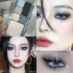 6 Colors Eye Shadow Palette Punk Smoky Black Glitter Pearly Eyeshadow Palette Korean Shiny Blue Eyeshadow Contour Blush Makeup
